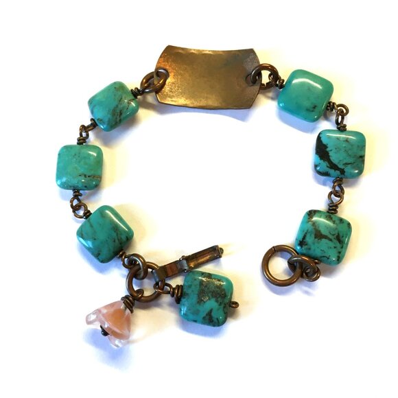 Vintage Southwestern Style Faux Copper & Turquoise Bracelet - Picture 2 of 6